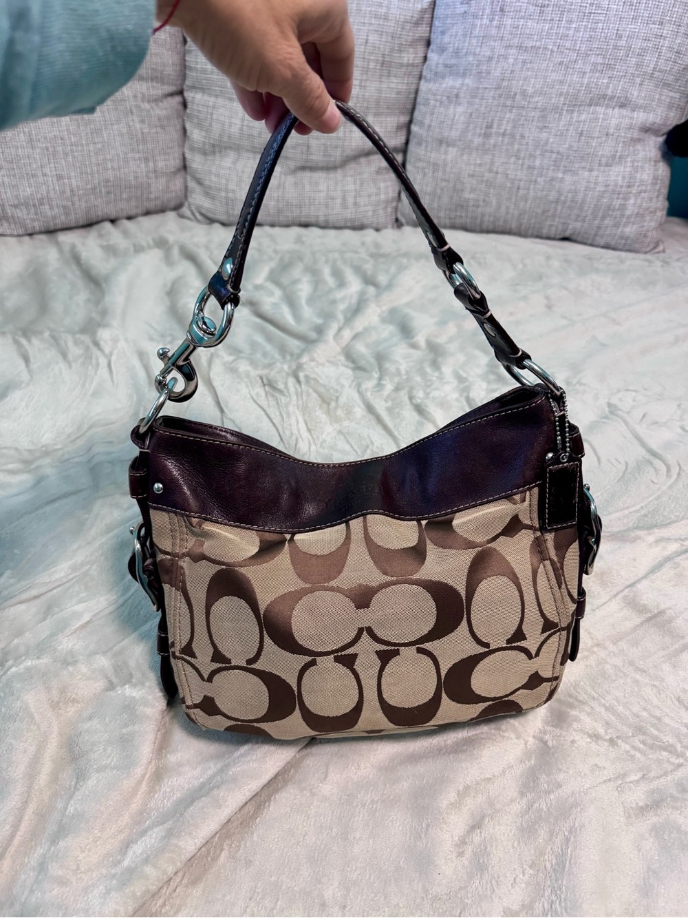 Coach Zoe Signature Leather and Jacquard Vintage Hobo Bag